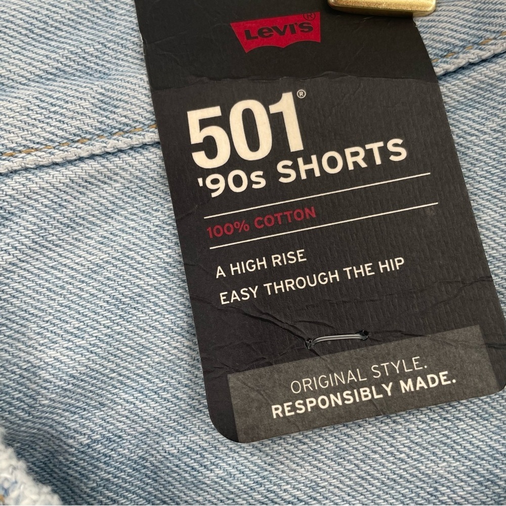 Levi's Light Blue Distressed High-Rise Jean Shorts. 27 - Picture 7 of 9